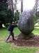 David moving the rock sculpture, George Tindale Garden
